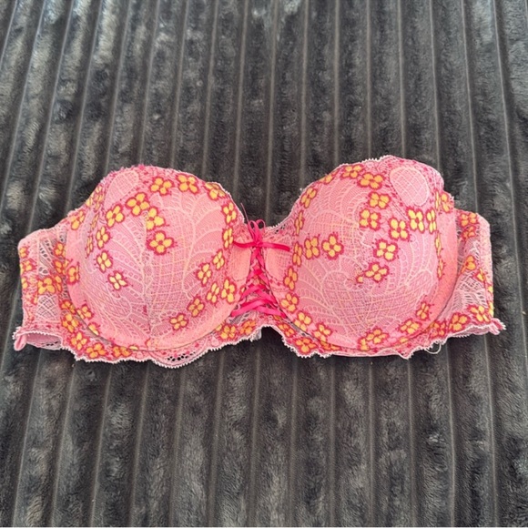 Pink floral padded push-up strapless bra size 36B - Picture 8 of 8